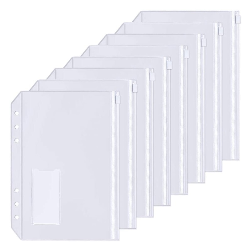 15Pcs A5 Binder Pockets 6-Hole Punched Zipper Binder Pocket with Plastic Zipper Label Pocket for 6-Ring Notebook Binder: Default Title