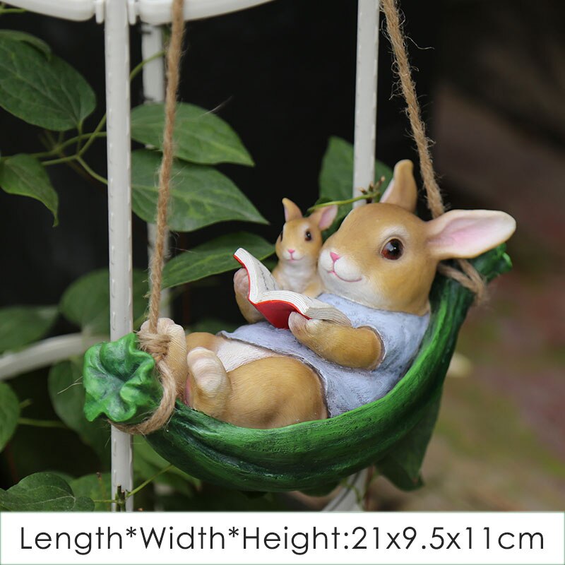 Udendørs haveindretning skulptur mor barn kanin statue simulation egern harpiks dekoration græsplæne have landskab skulptur: Jeg