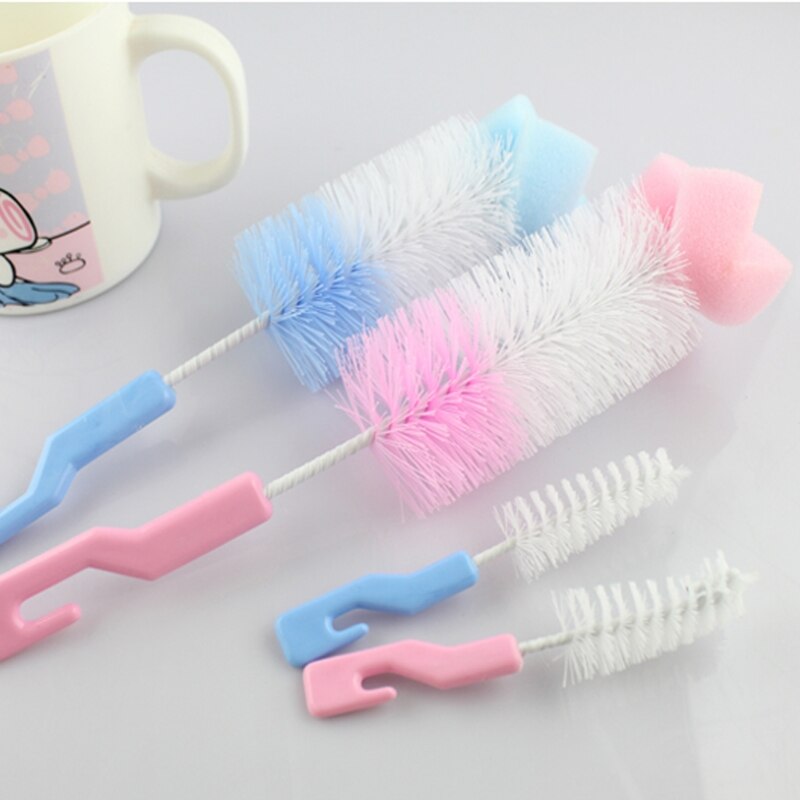 2Pcs Baby Nipple Milk Bottle Cup 360 Degree Sponge Cleaner + Pacifier Brush