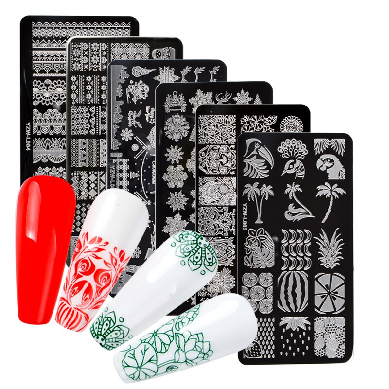 1 PC Spitze Blume Ebene Nagel Stanzen Platten Marmor Bild Stempel Vorlagen Geometrische Druck Schablone Werkzeuge
