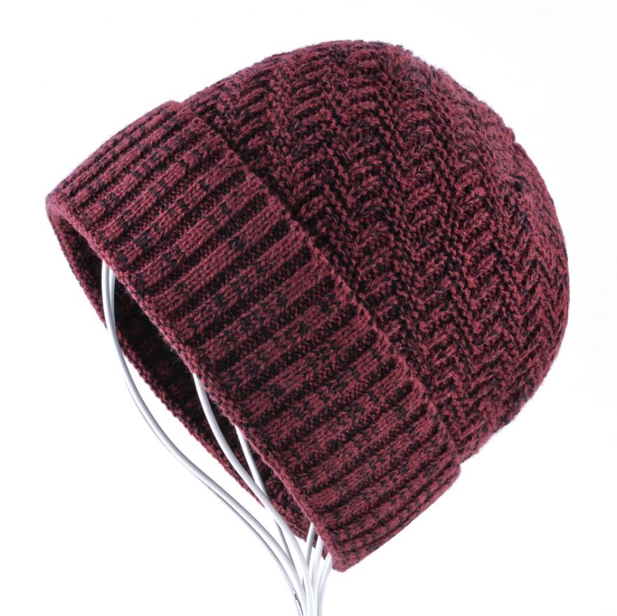 Men's Knitted Wool Skullies Winter Knitting Beanies Hat For Men Double Layer Warm Bonnet Caps Boy Thick Skis Bone Touca Inverno: Red