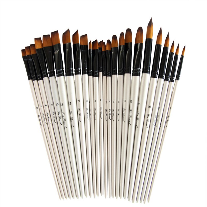 Pincel de pelo de nailon con mango de madera para pintura de acuarela, Pluma de tubo de aluminio, suministros de pinceles de arte, 6 uds.