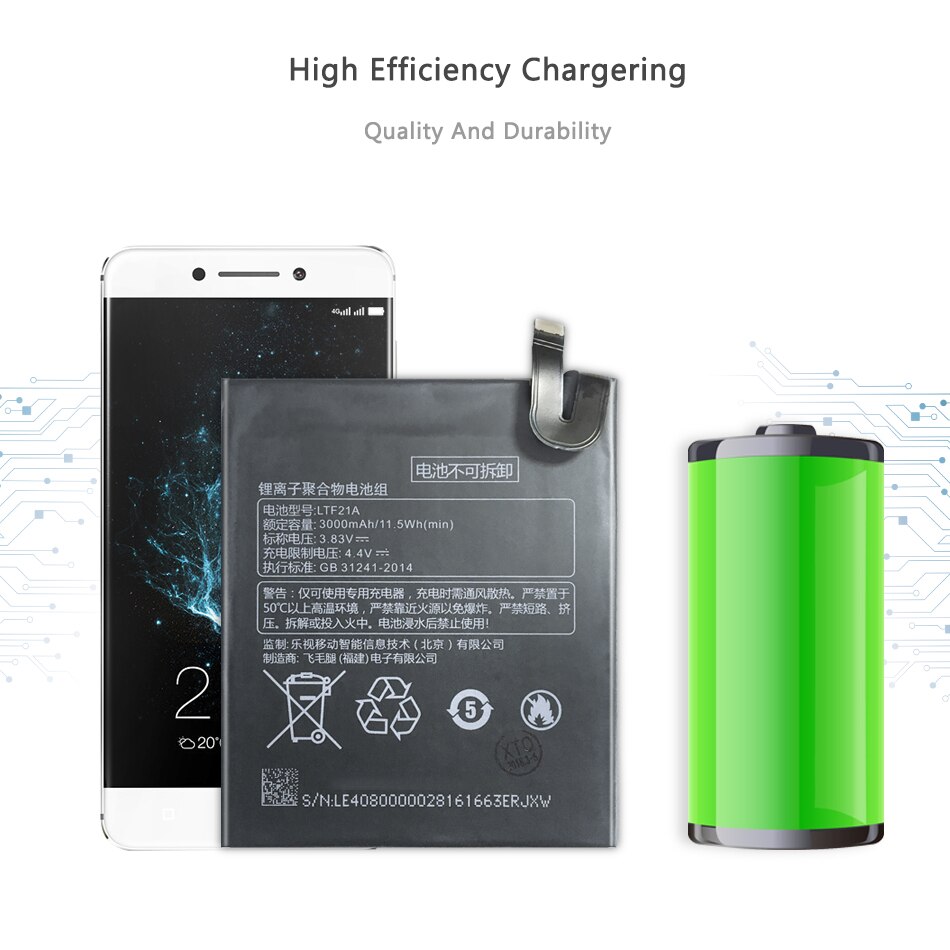 Bateria de substituição ltf21a para leeco letv le telefone le 2 x620/le 2 pro x520 x527 3000 mah com código da trilha