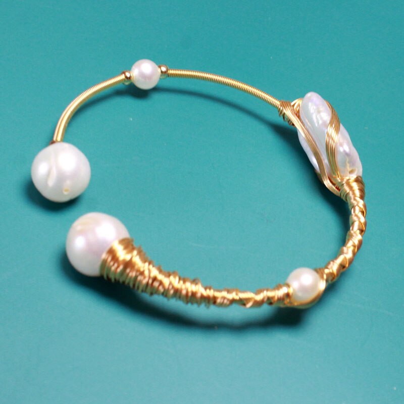 Bulk Natuurlijke Rechthoek Parel Manchet Armbanden Koper Mode-sieraden Armbanden Luxe Voor Vrouwen Verstelbare 55Cm