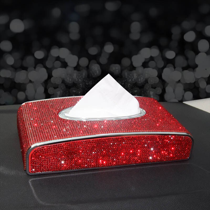 Diamond Tissue Box Holder for Car Leather Crystals Paper Towel Cover Case with Number Card Car Interior Accessories