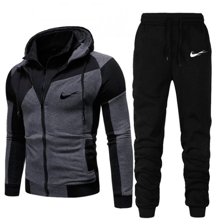 automne et hiver décontracté hommes sweat à capuche costume vêtements de sport à capuche + pantalon 2 hommes vêtements de sport pull costume: Photo Color 1 / 3XL