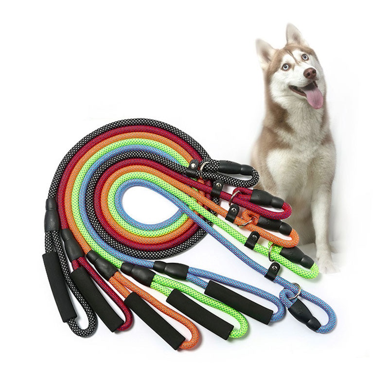 Pitting patroon Nylon Dog Training Leash verstelbare Honden P Keten Anti Kraag Wandelen Leidt Touw Foam handvat huisdier Trekkabel