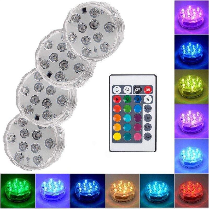 Luz LED de pescado RGB con control remoto, luz sumergible subacuática para acuario, estanque, piscina, decoración de boda, potencia de batería