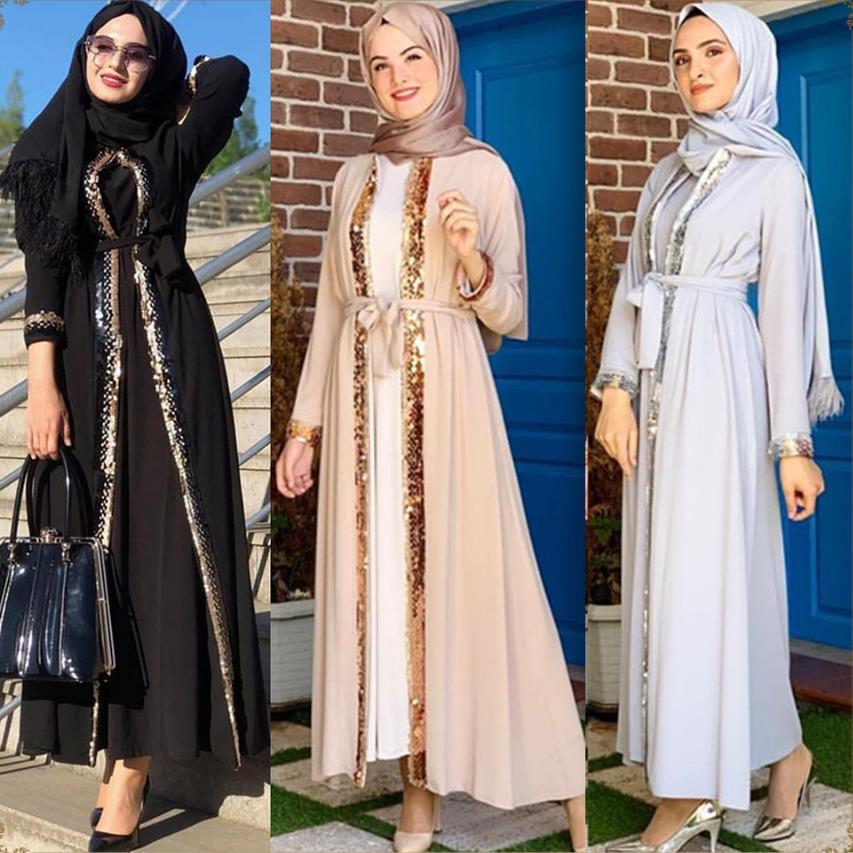 Ramadan brillant paillettes perles kimono Musulman Abaya Hijab Robe musulmane femme ouvert islamique caftan Robe Musulman Abayas F1569