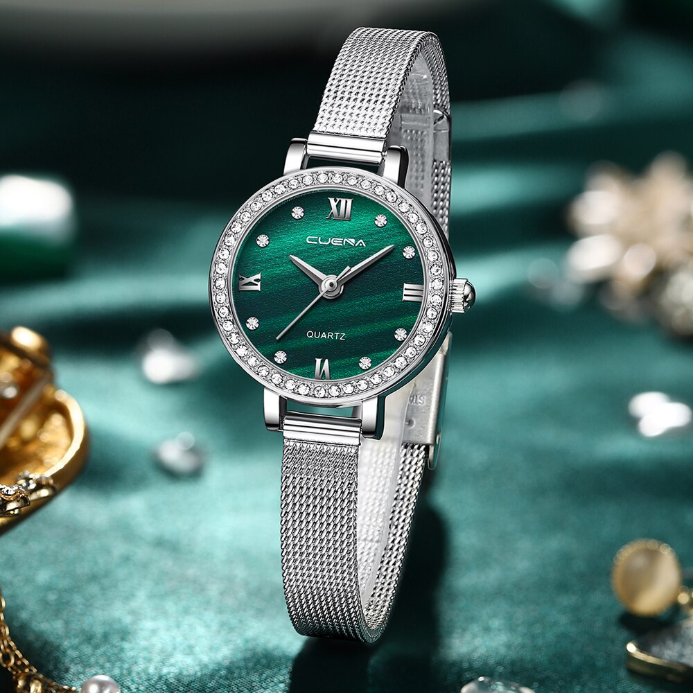 CUENA-Reloj de lujo con correa de malla para mujer, pulsera femenina, de superior
