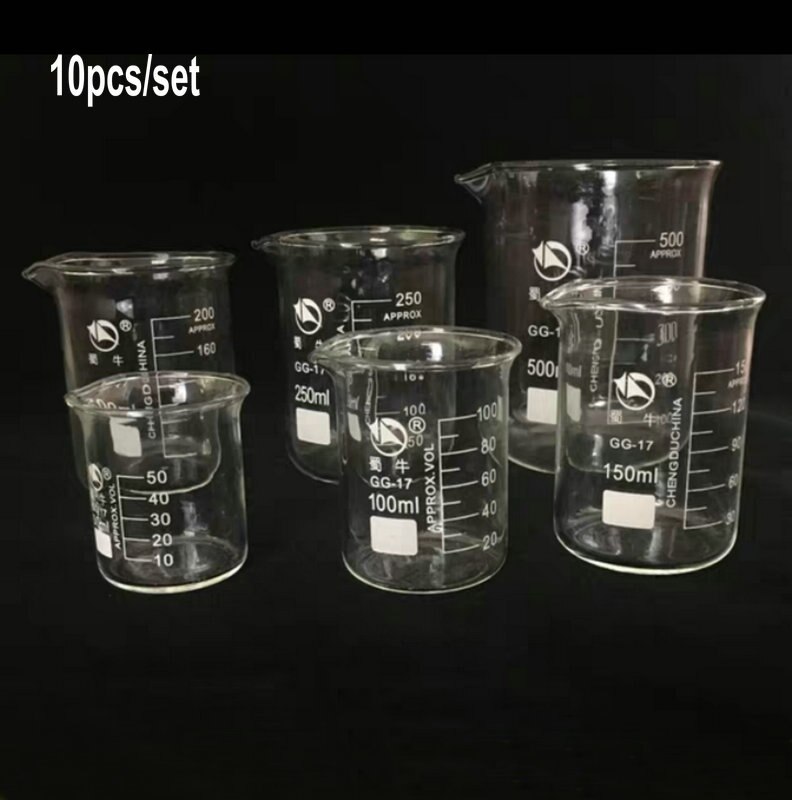 10 teile/satz 5ml 10ml 25ml 50ml 100ml 150ml 200ml 250ml 300ml 500ml Glas Becher Absolvierte transparent Borosilikatglas Becher