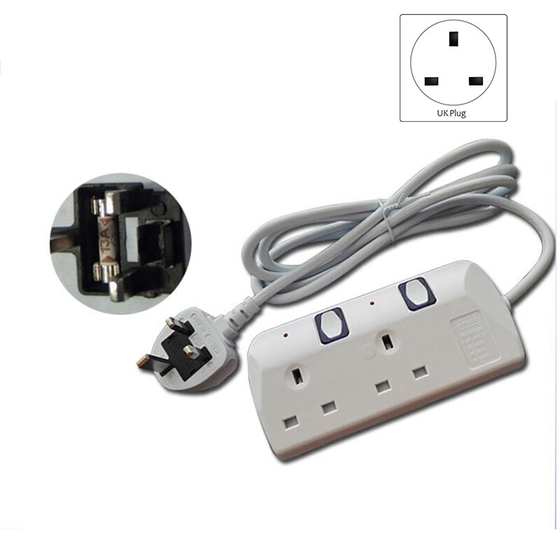 2 Way Extension Lead With Switches Portable White Power Accessory In Home Office 2M/6.6FT 13A Extension Cable(UK Plug)