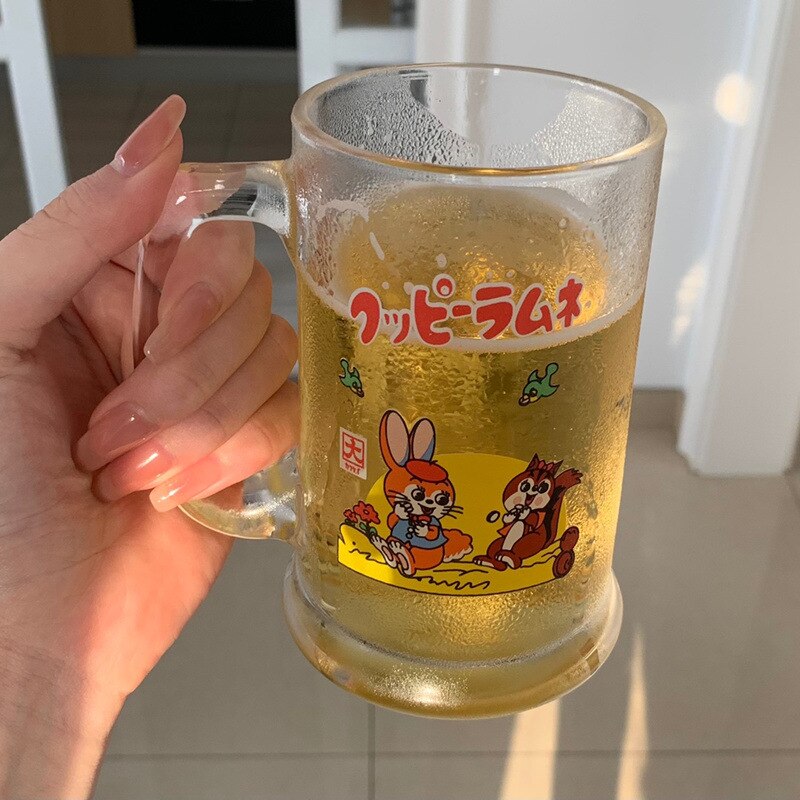 Chope à bière en verre de 360Ml, écureuil lapin, avec poignée, petit bol calibre, ustensiles de cuisine pour étudiants: Default Title