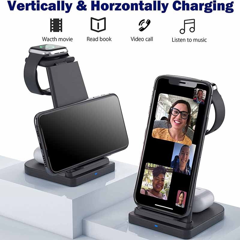 3 In 1 Draadloze Oplader, snelle Draadloze Opladen Dock Stand Voor Iphone 12/12Mini/11/11 Pro Max/Xr/Xs