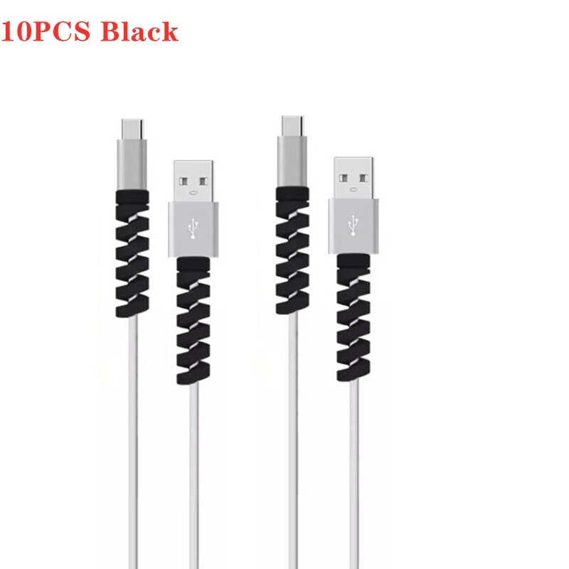 2/10Pcs Oplaadkabel Protector Voor Telefoons Kabel Houder Cover Kabelhaspel Clip Voor Usb Charger Cord Management kabel Organizer: 10PCS Black