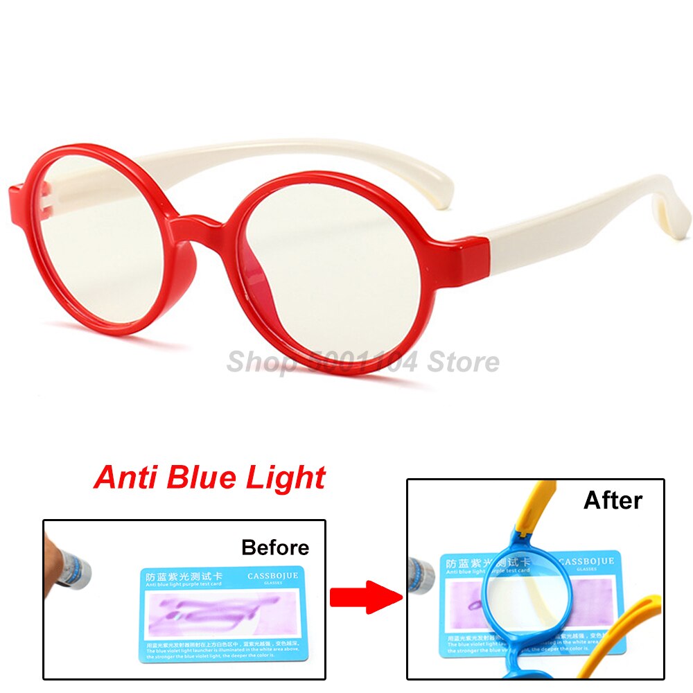 Kids Anti Blue Light Glasses Frame Children TR90 Silicone Optical Glasses Boy Girl Flexible Round Eyeglasses Protective: Red White