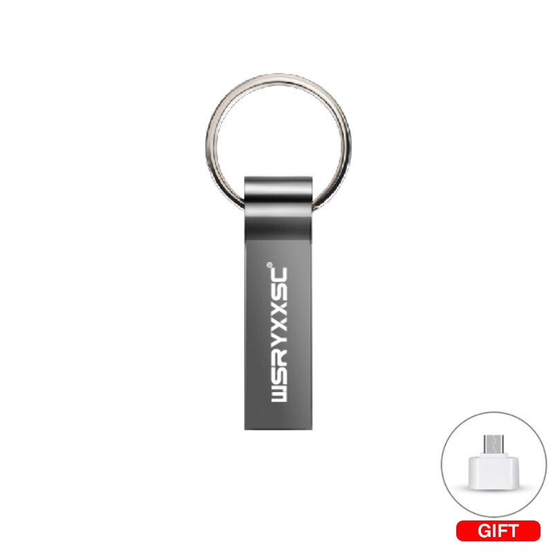 Wsryxxsc Sleutelhanger Usb Flash Drive Waterdicht Metalen Flash Drive 64Gb 32Gb 16Gb 8Gb 4Gb hoge Snelheid Usb Flash Met Adapter: 64GB / black