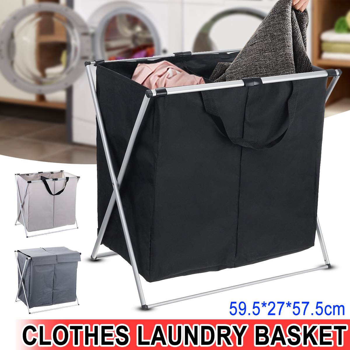 X Shape Folding Laundry Basket With Handle Collapsible 2 Section 600D Oxford Laundry Hamper Dirty Clothes Organizer Sorter Bag