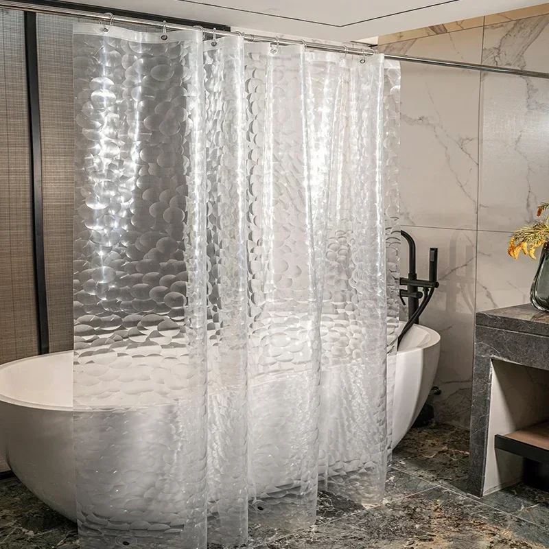 PEVA Clear Cobblestone Shower Curtain with 12 Hooks Water Splash Resistant Mildew Proof Bathtub Partition Bath Supplies