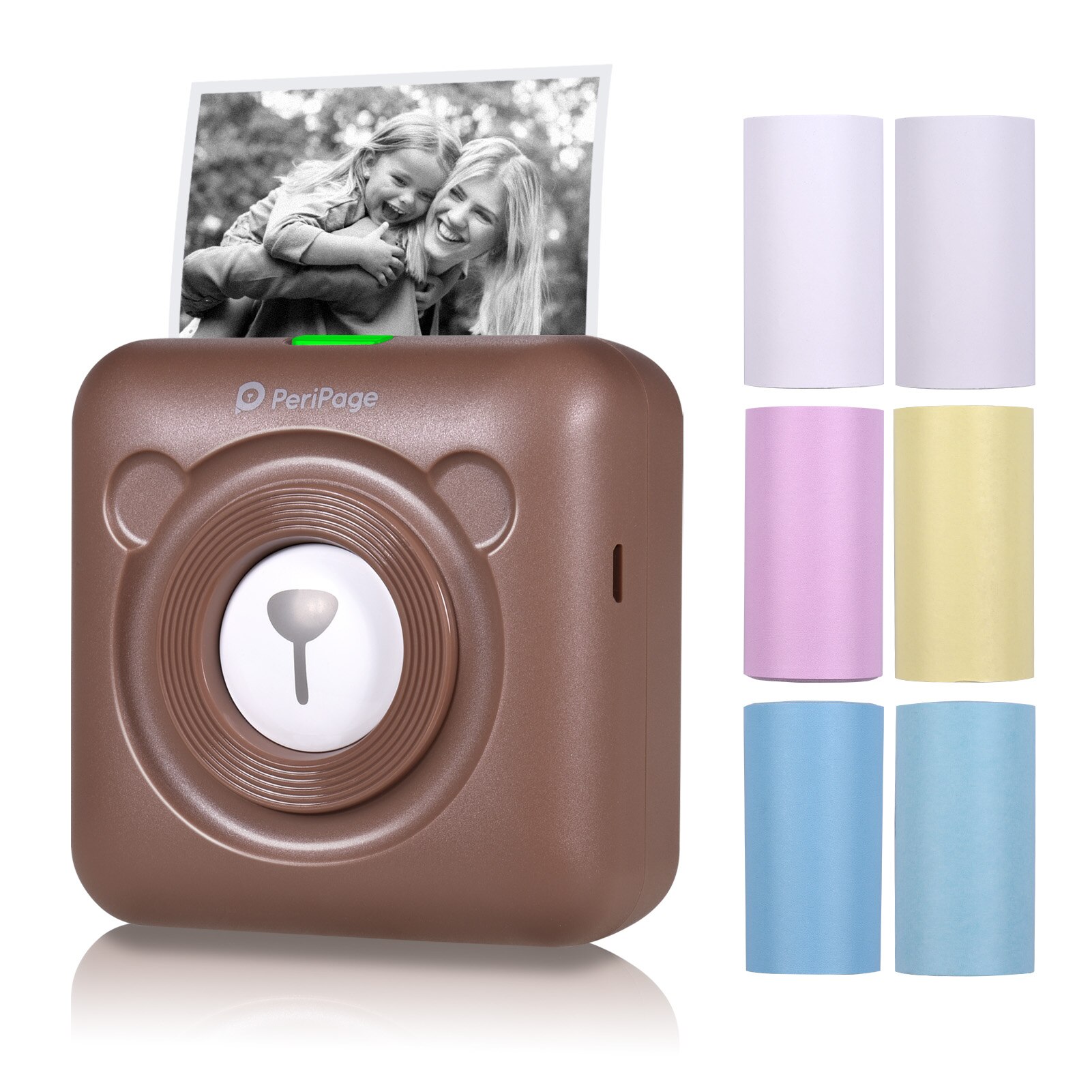 Peripage A6 304DPI Mini Photo BT Printer Pocket Photo Printer Marker with 6 rolls paper For Mobile phone Android and iOS: Brown