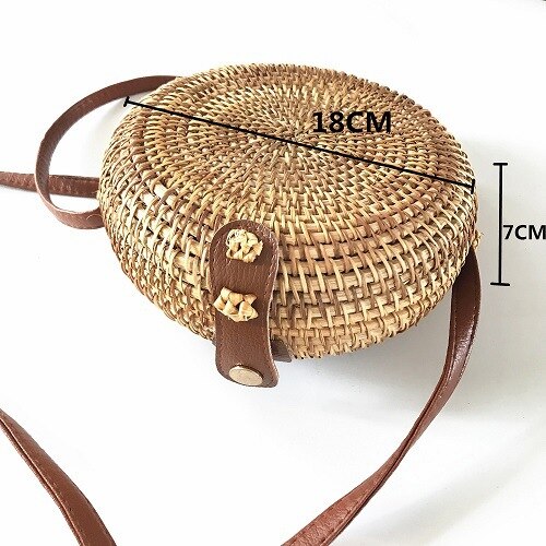 Round Straw Bags Women Summer Rattan Bag Handmade Woven Beach Crossbody Bag Circle Bohemia Handbag: G 18X7cm