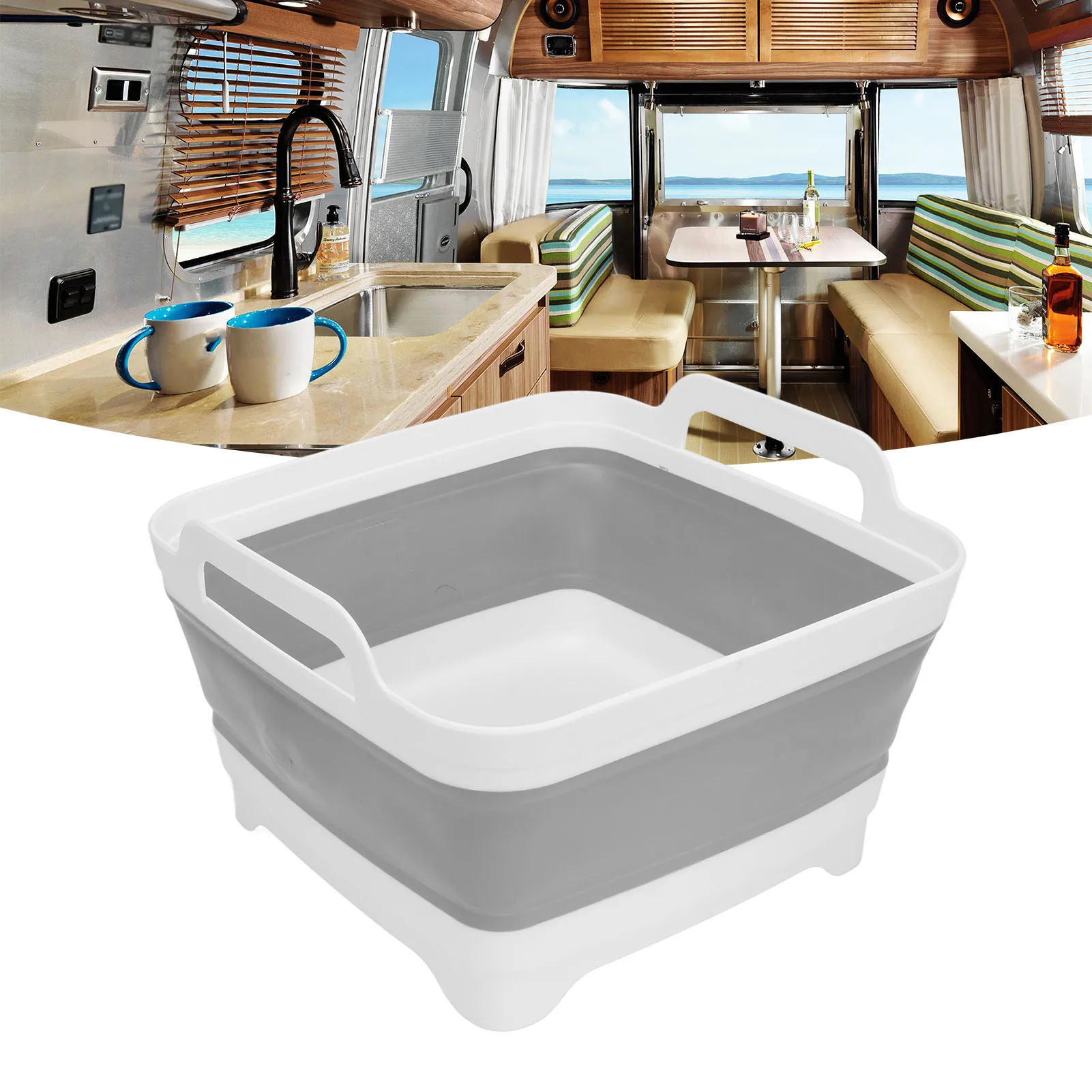 RV Opvouwbare Gootsteen Opvouwbare Schotel Wastafel Vaatpan Gootsteen Bad Keuken Opbergvak Met Afvoerplug Zijhandvat Voor Campers Campers