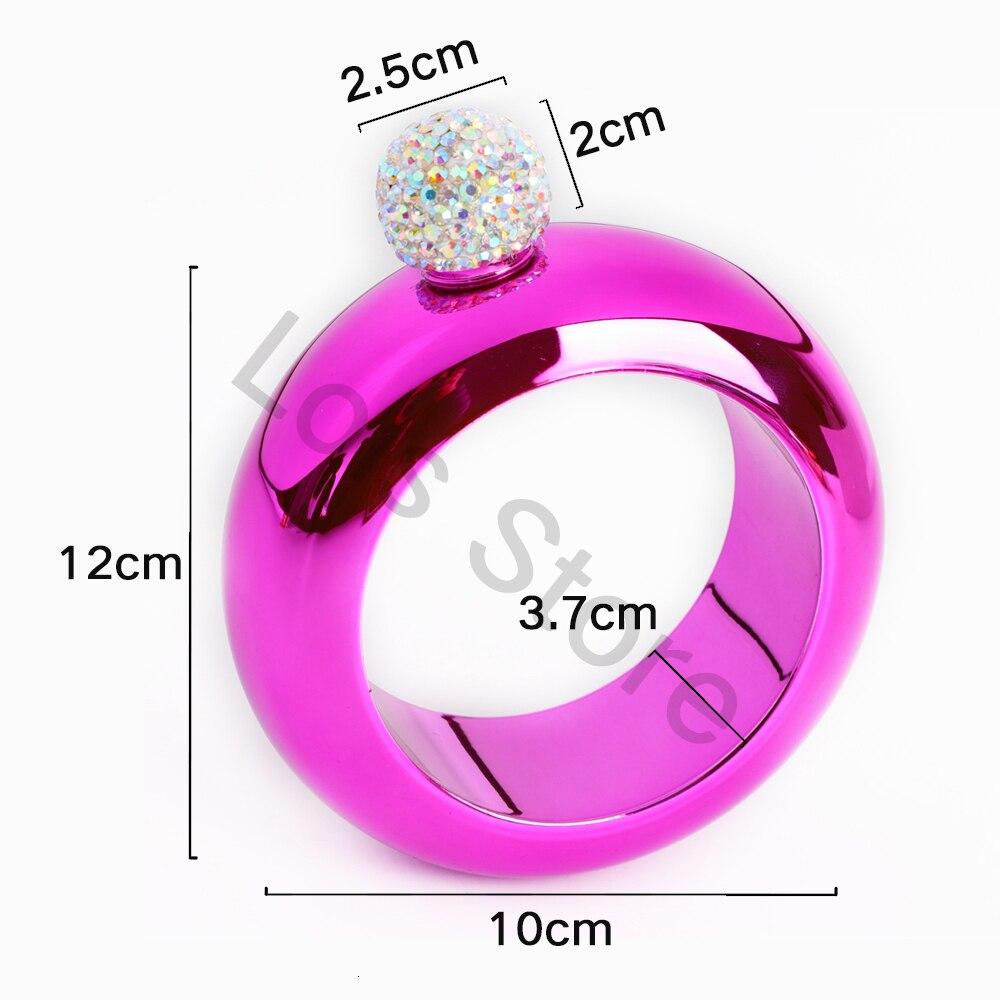 Bracelet rond Portable de 3.5oz avec couvercle en diamant, gourmette ronde, bouteille de bière, de Whisky, de mariage