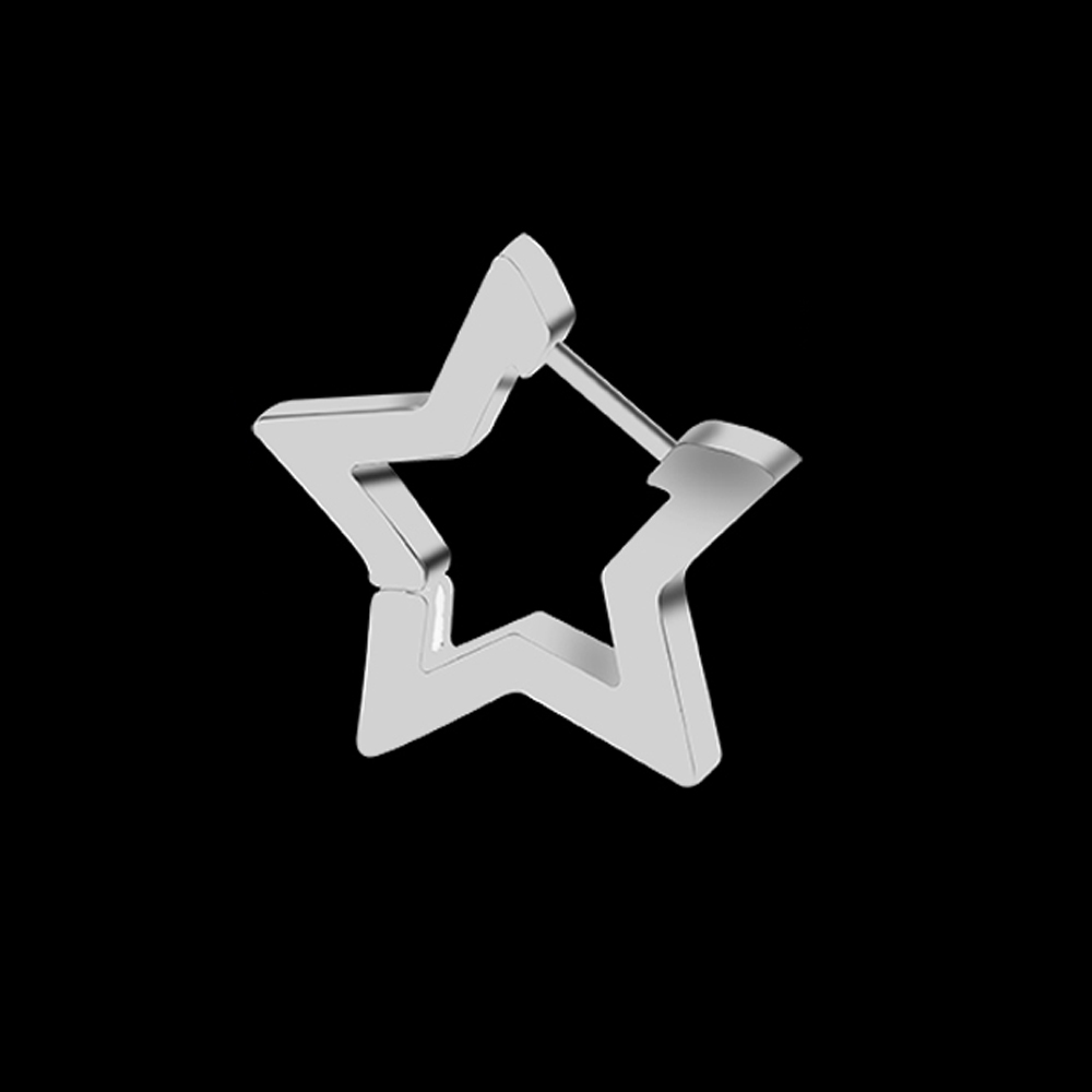 Mode Gothic Driehoek Vierkante Unisex Punk Rock Rvs Mannen Vrouwen Oor Stud Oorbellen Doorboord Push-Back Ear Plug gesp: Single / Star Silver