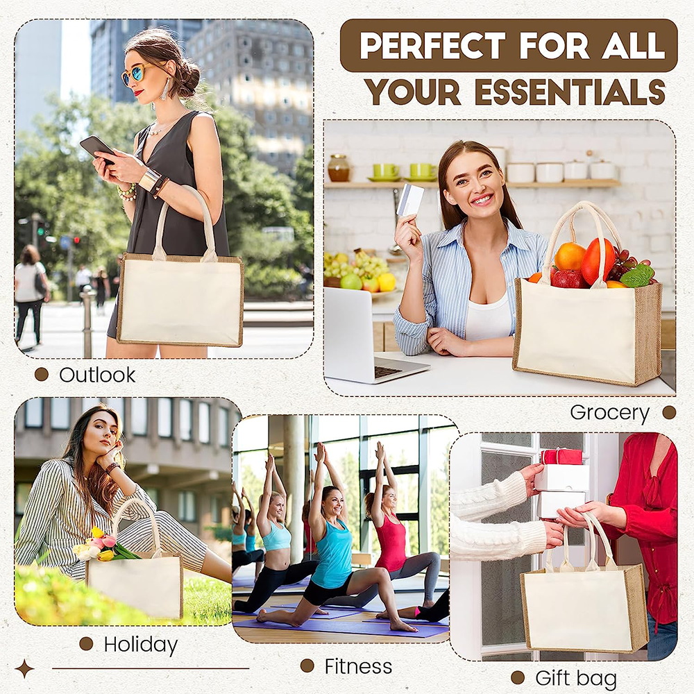 Sac à bandoulière en lin de grande capacité, sac de Shopping pour femmes, motif imprimé de lettres florales, sac d'imitation de Jute