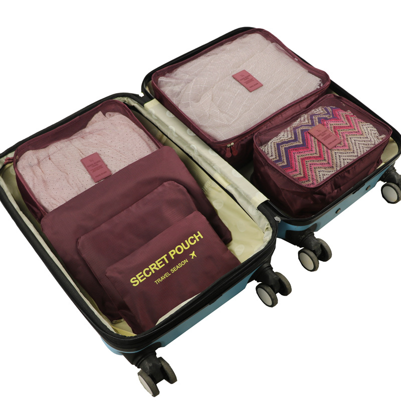 Qiaqu 6 Stks/set Reizen Opbergzakken Draagbare Bagage Organisator Kleding Tidy Pouch Koffer Verpakking Waszak Reizen Accessoires: Wine red