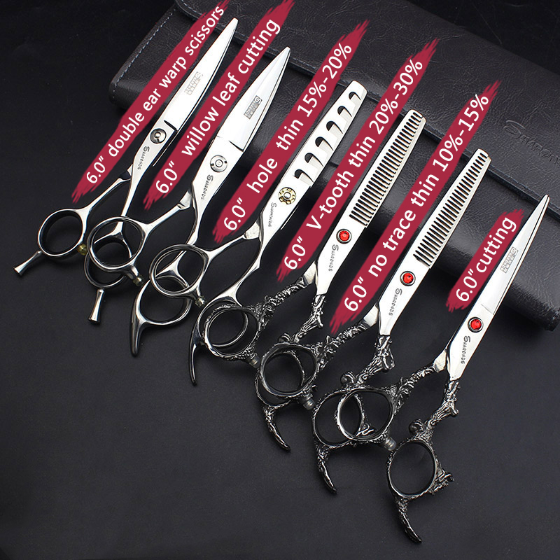 Tijeras de peluquero de 6 pulgadas y 7 pulgadas, tijeras profesionales japonesas de peluquería de acero 440C, herramientas de corte de adelgazamiento de cabello negro puro