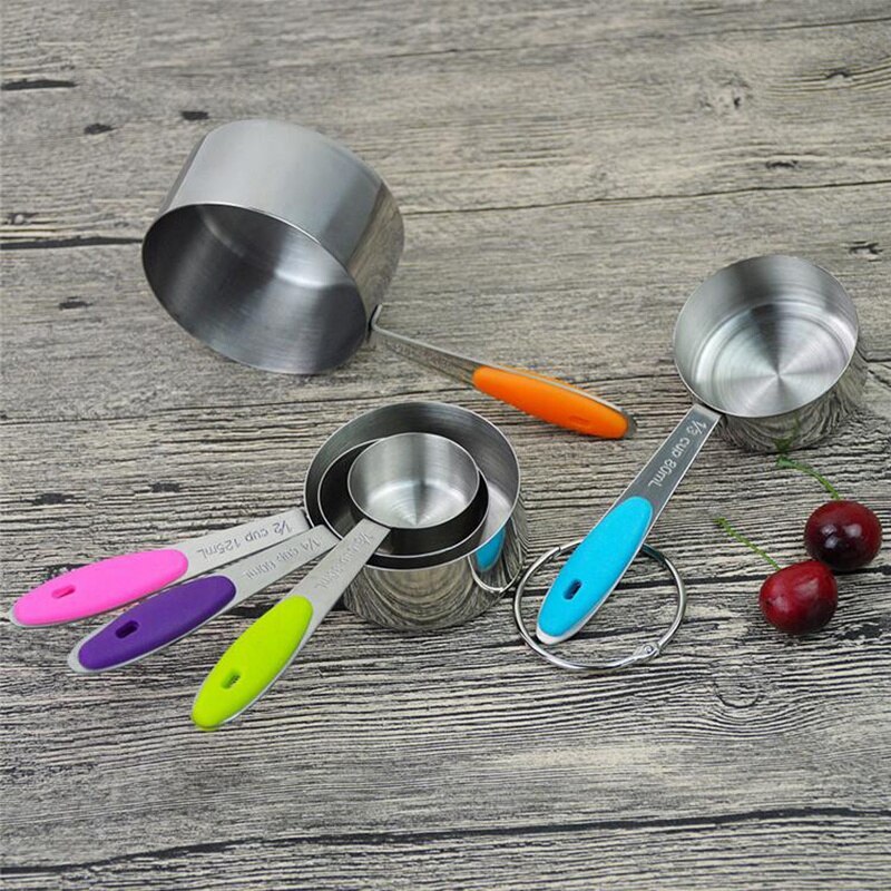 Juego de cuchara medidora de acero inoxidable reutilizable, 1/4, 1/2, 1 Tsp para secado y líquido (5 cucharas + 5 tazas)
