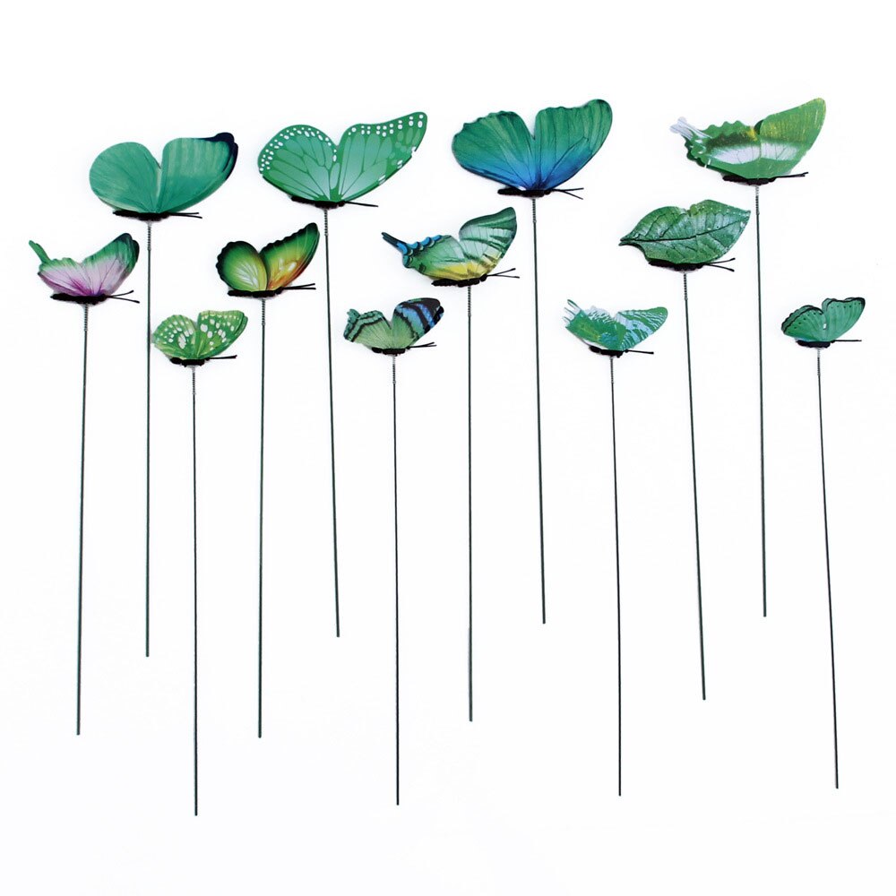 12 stuks Sticks Levensechte Mooie Creatieve Tuin Ornament Vlinder Tuin Decor Gazon Decoratie 3D Tuinieren Outdoor Grasland: Green