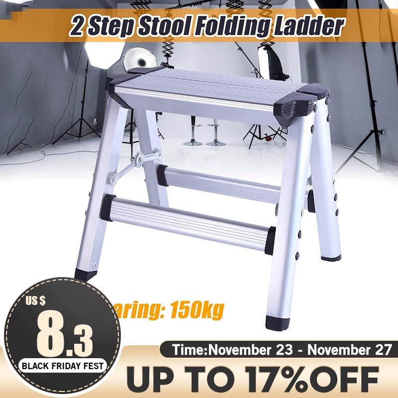 150Kg Maximale Belasting Aluminium Vouwladder Maximale Belasting 2 Stap Kruk Ladder Anti Slip Veiligheid Platform Ladder