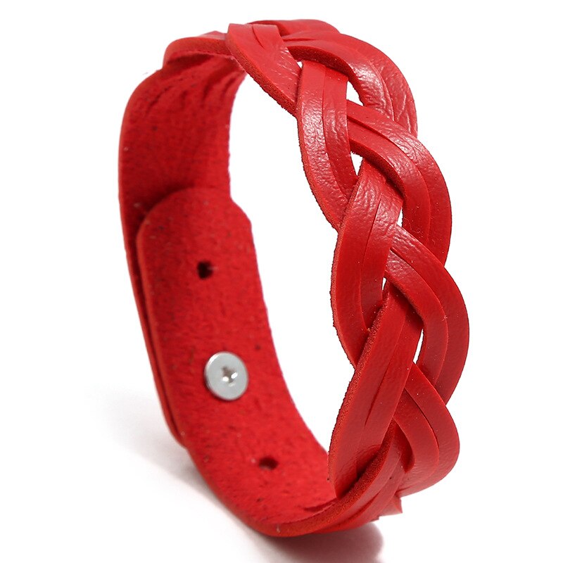 HXMENG-pulsera de cuero trenzado para niñas, brazalete de estilo coreano, versátil, sencillo: Red