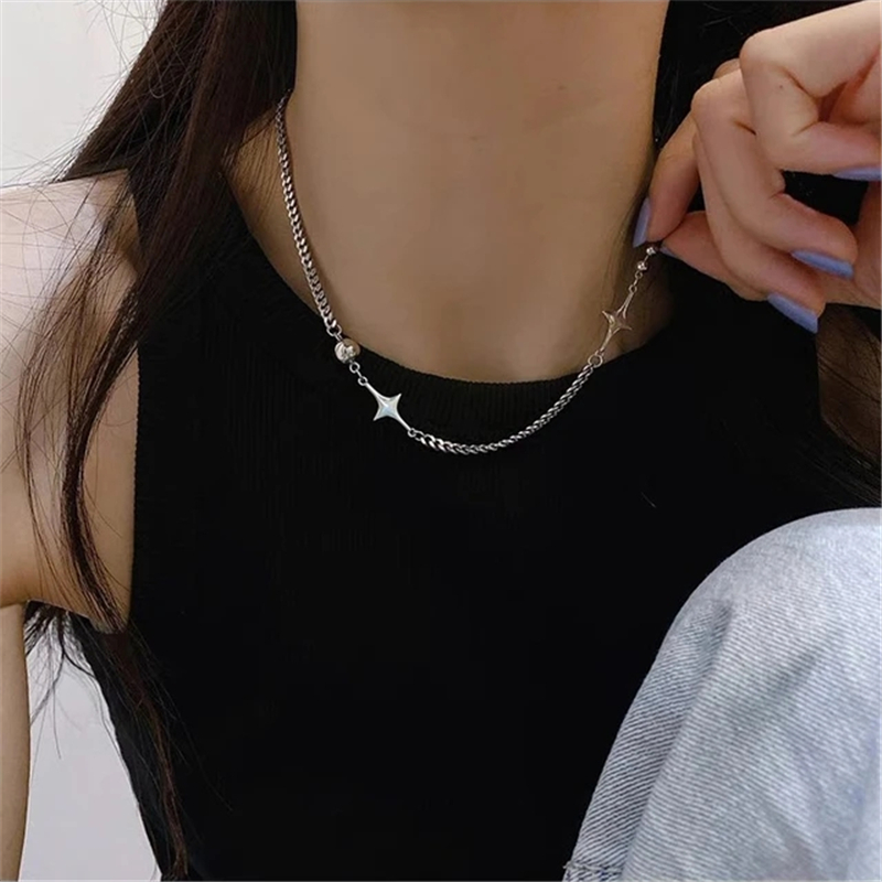 Kpop Goth – collier chaîne avec pendentif étoile couleur argent pour femmes et hommes, Egirl Y2K Cool EMO Punk, bijoux esthétiques Grunge,