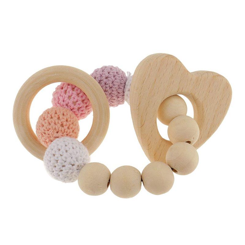 1 Pc Parel Tandjes Ringen Houten Baby Rammelaar Speelgoed Baby Tandjes Accessoires-Veelkleurige-Hart