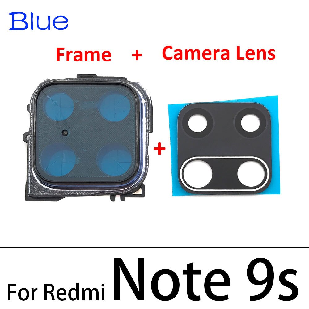 Achteruitrijcamera Glas Lens Back Camera Glass Cover Frame Voor Xiaomi Redmi Note 9S 9 Pro Met Adhensive: Note 9s Blue