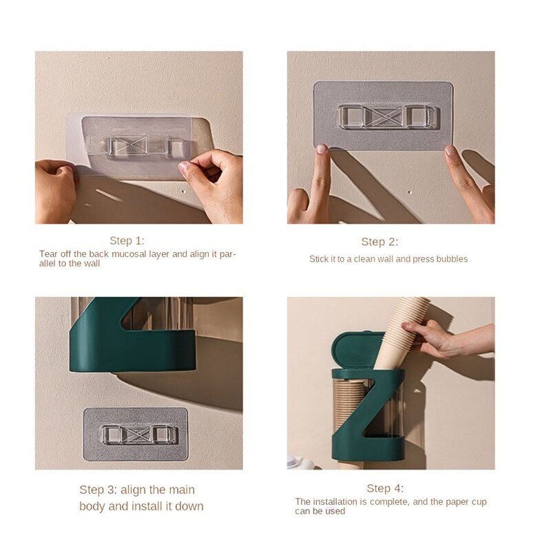 Water Cooler Cup Dispenser,Bathroom Pull Type Cup Holder Wall Mounted, Double Tube Disposable Cups Dispenser