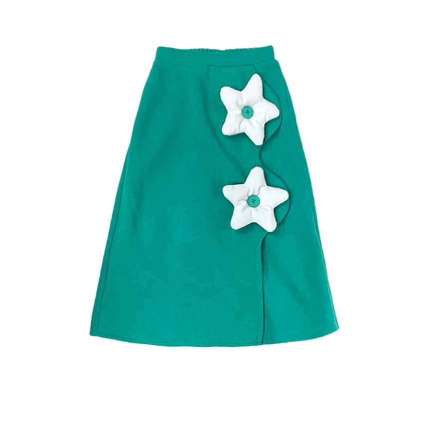 Neonata verde 3D fiori moda gonne bambini Casual gonne di alta qualità bambini primavera autunno nuova gonna a trapezio 6-16Y WZ548: 7-8y 130