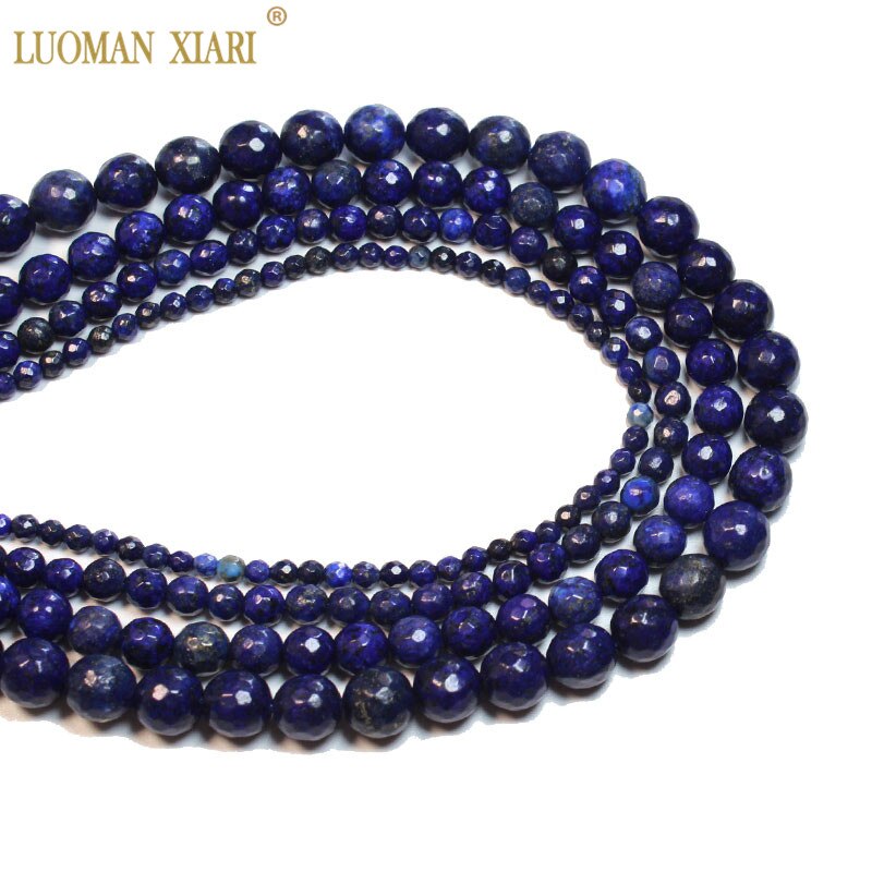 Fine Faceted Lapis lazuli Round Natural Stone Beads For jewelry Making DIY Bracelet Necklace 4/6/8/10/12MM Strand 15''