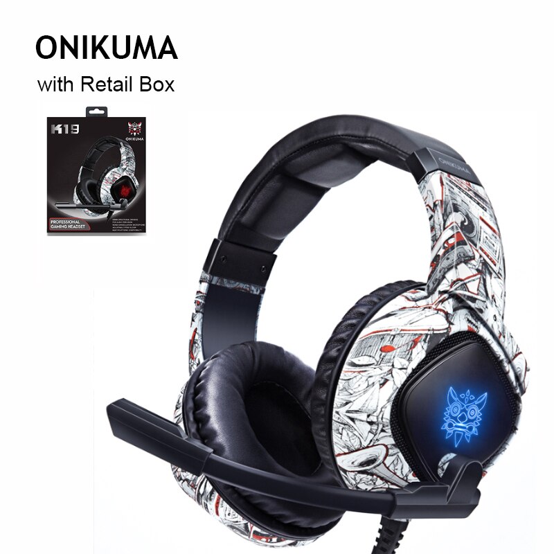 ONIKUMA K19 gamingowy zestaw słuchawkowy P S4 komputer dla graczy słuchawki Stereo Bass słuchawki z mikrofonem LED dla Xbox One Laptop Tablet/telefon: camo white with box