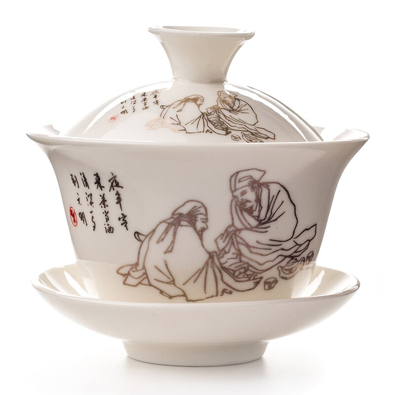 Gaiwan te kop terine tekande kinesisk traditionel kungfu tekande keramisk tekop kop porcelæn sancai kop tekop sæt  d002: 2