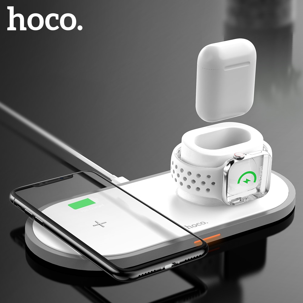 HOCO 3in1 Qi Wireless Charger Pad for i Phone 11 pro X XS Max XR for A pple Watch 4 3 2 Airpods 10W Fast Charge For Sam sung S10