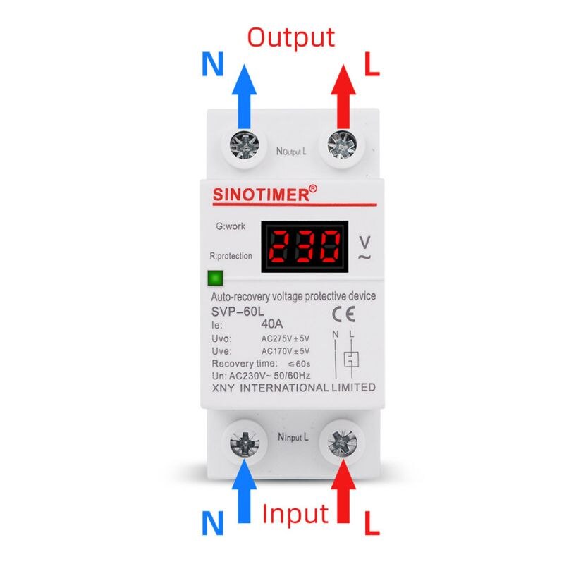 AC 230V LED Din Rail Adjustable Automatic Recovery Over Under Voltage Relay Self-resetting Overvoltage Protective Device W91B