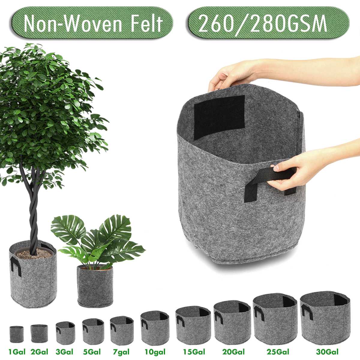 Non-woven Vilt 1-30 Gallon Stof Groeien Zakken Ademend Potten Planter Root Pouch Container Plant Smart Potten met Handvatten Tuin Su