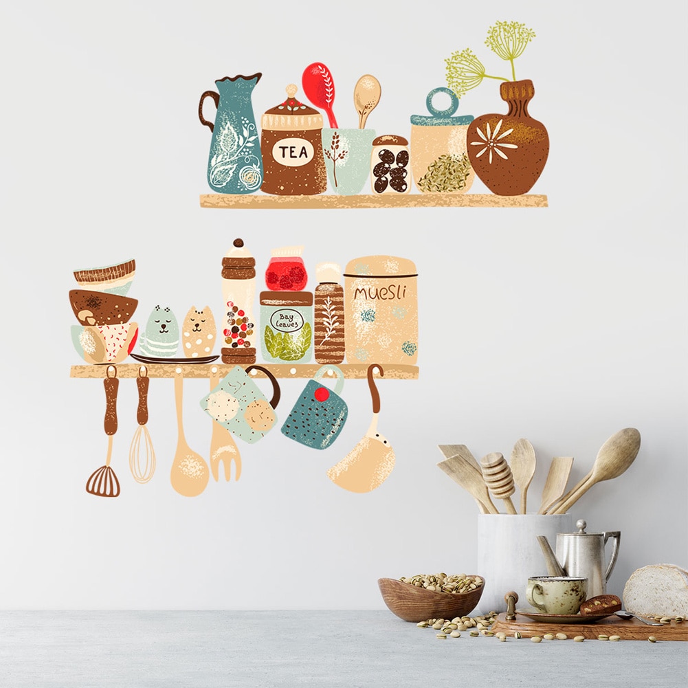 Kitchen Supplies Pattern Wall Stickers Restaurant Kitchen Shelf Decoration Wallpaper Mural Home Decor Removable Decals