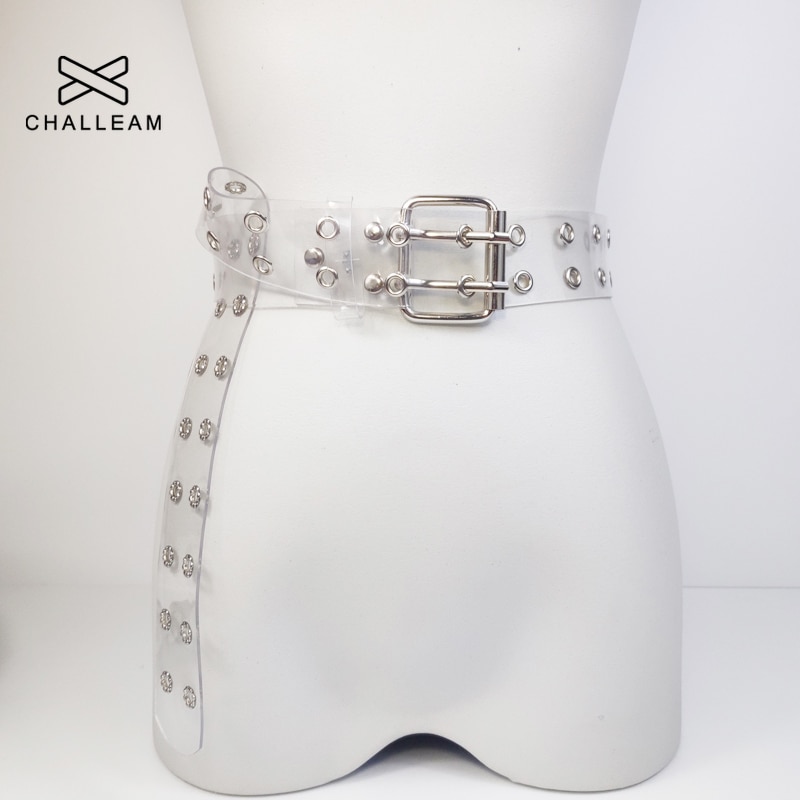 Zwei Reihe PVC Klar Gürtel Für Frauen Stift Schnalle Weiblichen Weiß Taille Hosen transparent Gürtel Damen Jeans Tülle Gürtel 154