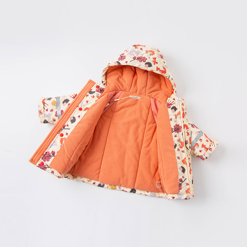 DB15847 dave bella inverno del bambino unisex del fumetto di modo di stampa tasche imbottito con cappuccio del cappotto top infantile del bambino della tuta sportiva