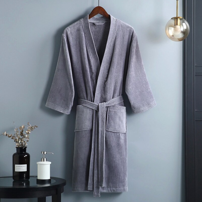 Velvet Bathrobe Men 100% Cotton Winter Thicken Warm Bath Robe Towel Fleece Robe Unisex Soft Gentleman Nightrobe Solid Casual